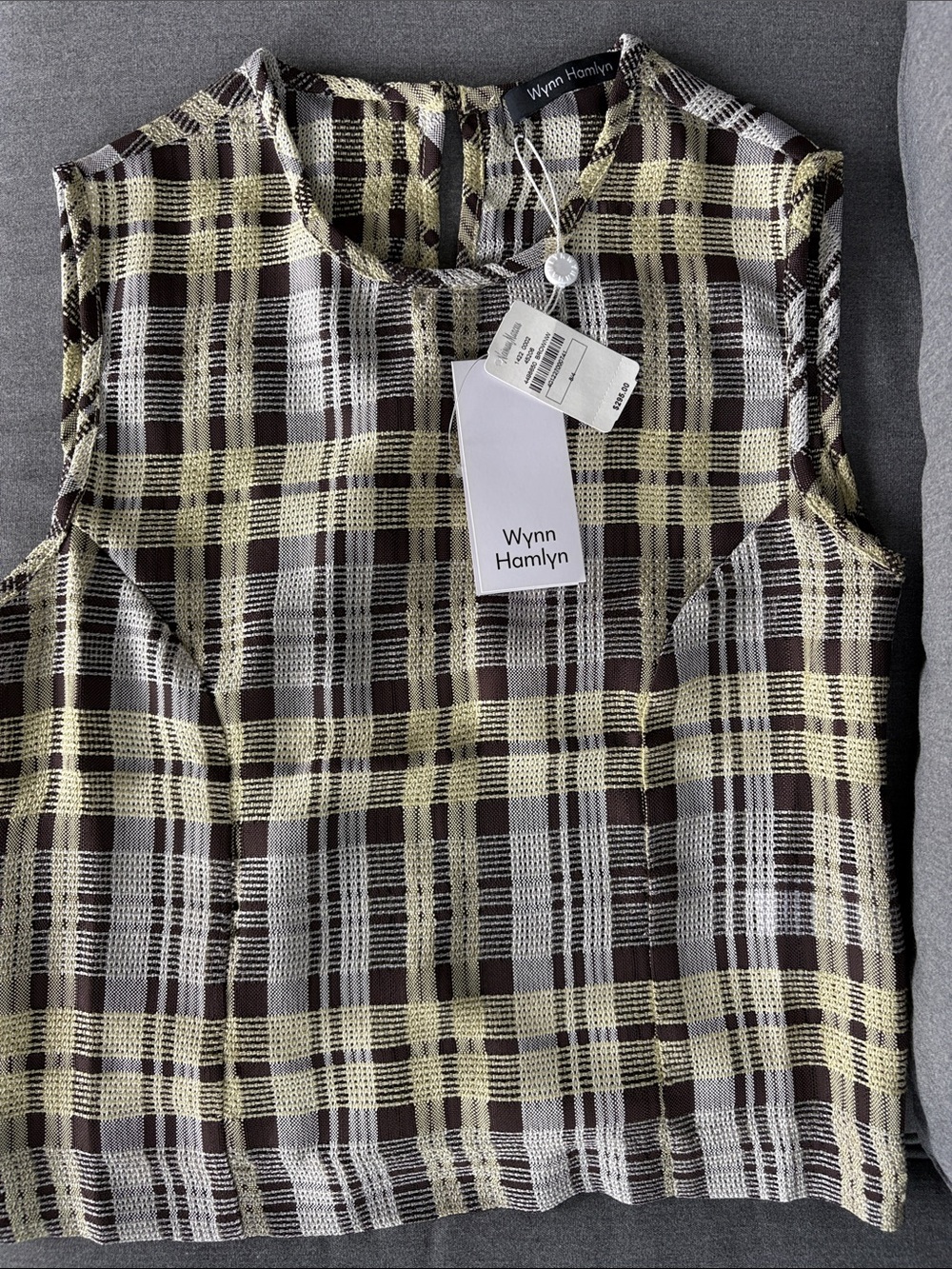 WYNN HAMLYN NWT 
Ava Plaid Cropped Camisole In Brown wasabi check pattern.